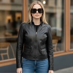 Kenneth Cole Reaction Leather Jacket Large Black Moto Zip Repaired